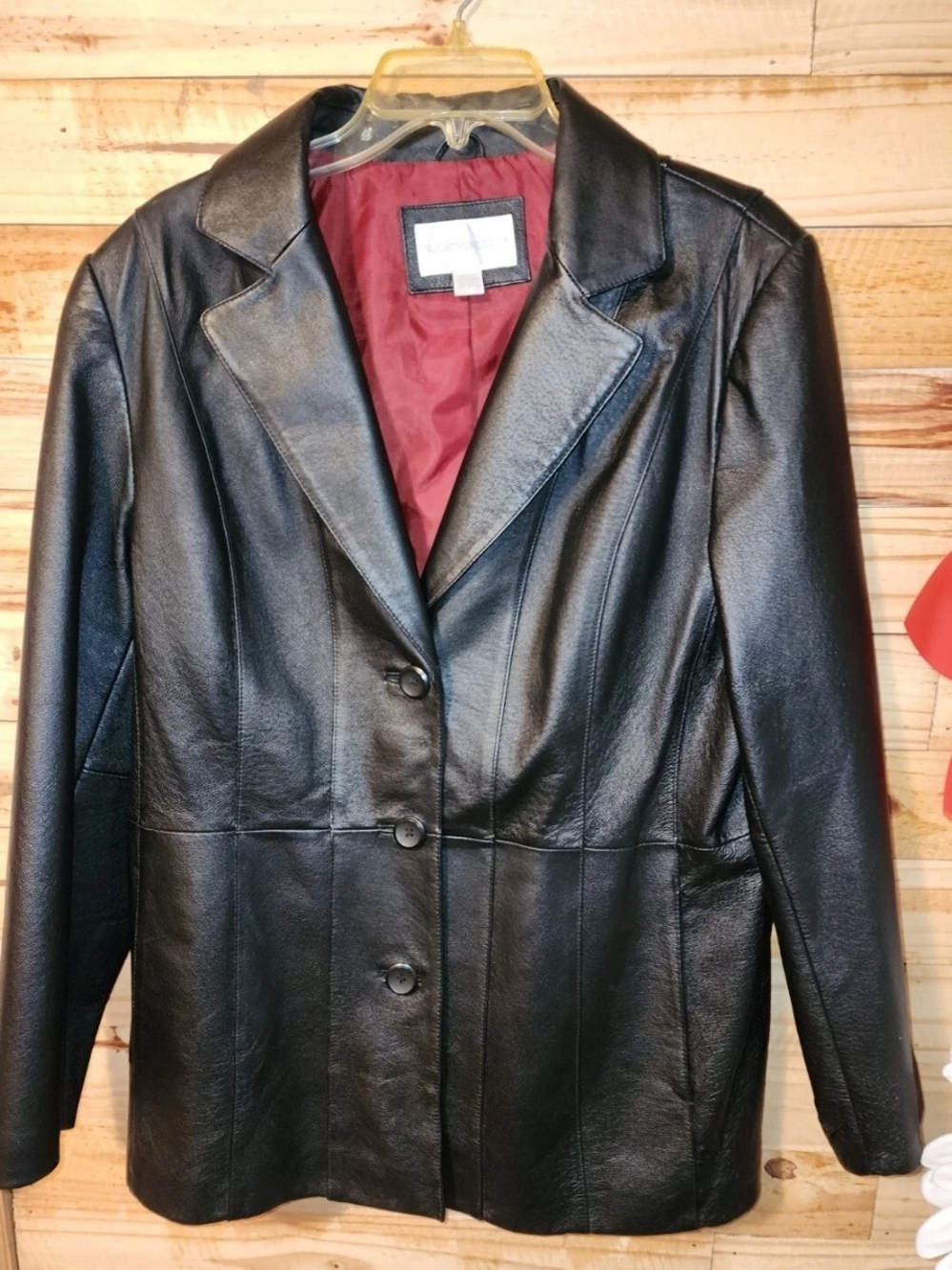 Worthington Black Leather Blazer with Red Lining